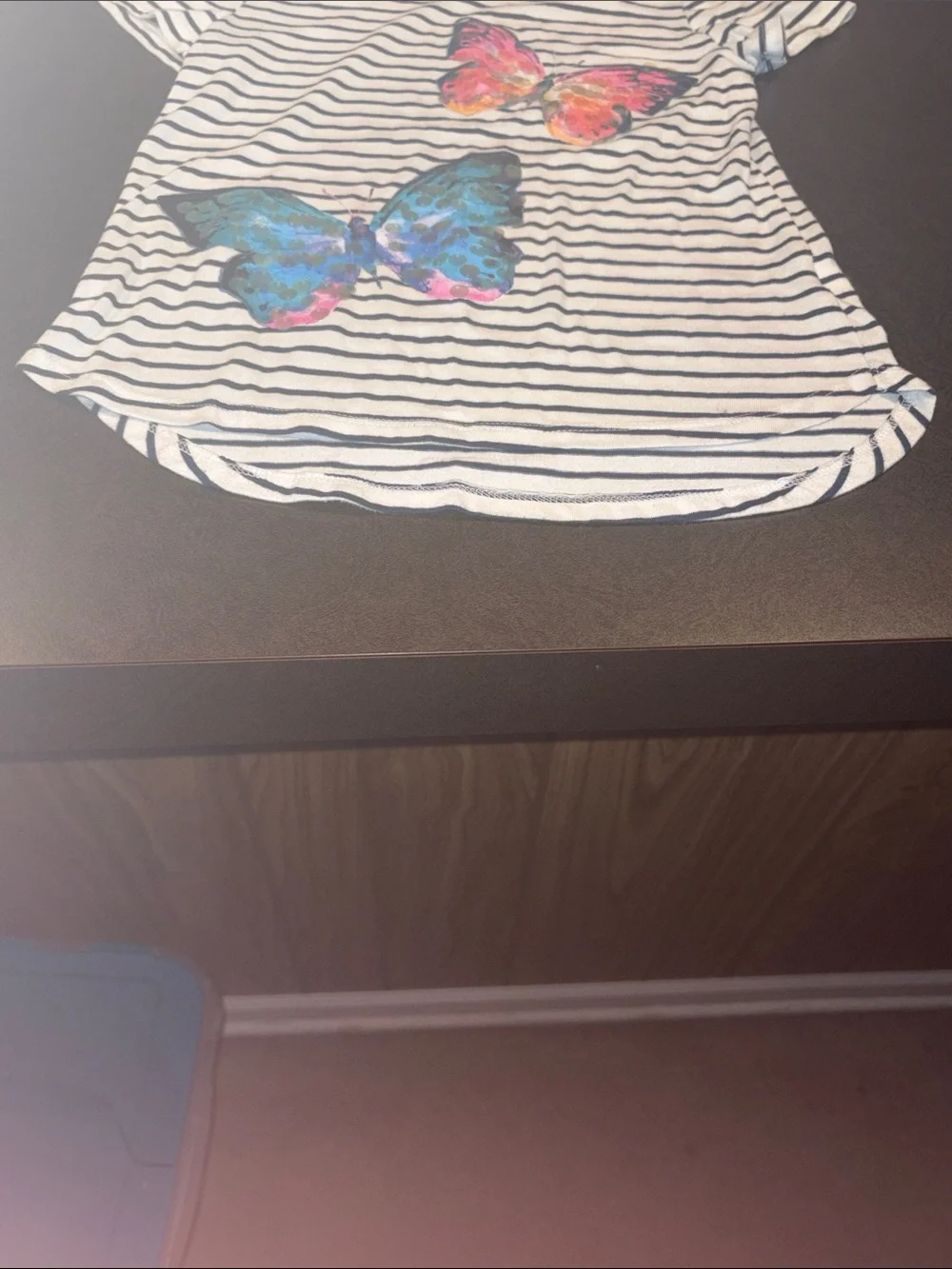 wonder nation White & Black Striped Short-Sleeve Tee with Sequin Butterflies